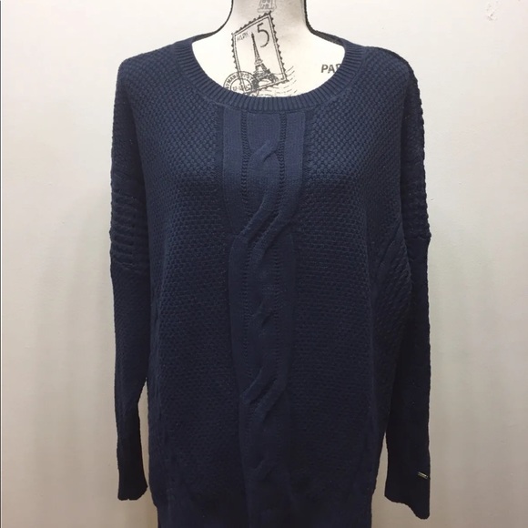 Tommy Hilfiger Women Loose Fit Cable Knit Sweater Navy Blue XL - Picture 2 of 10